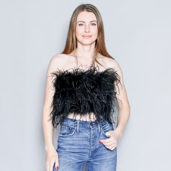 LAMARQUE Zaina Black Feather Bustier Top NWT - Picture 7 of 7